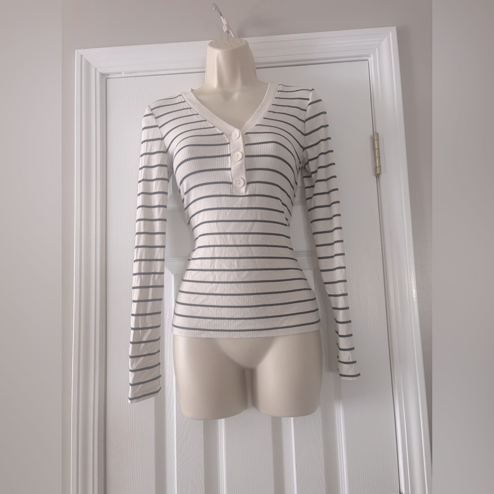 Loft Button Up Striped Casual Top size M